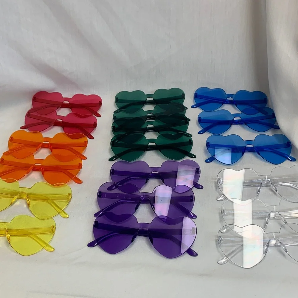 Kids Heart-Shaped Sunglasses Set Red, Green, Orange, Purple, Blue, Yellow,Clear
